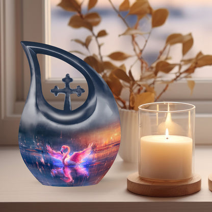 10-inch Flamingo urn with Cross Drop design,