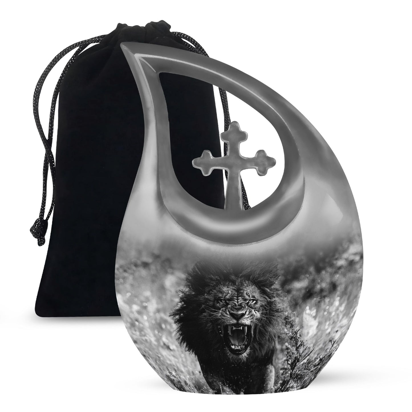 10 Inch Lion Urn with Cross Drop Design,