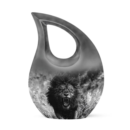 10 Inch Lion Urn with Cross Drop Design,