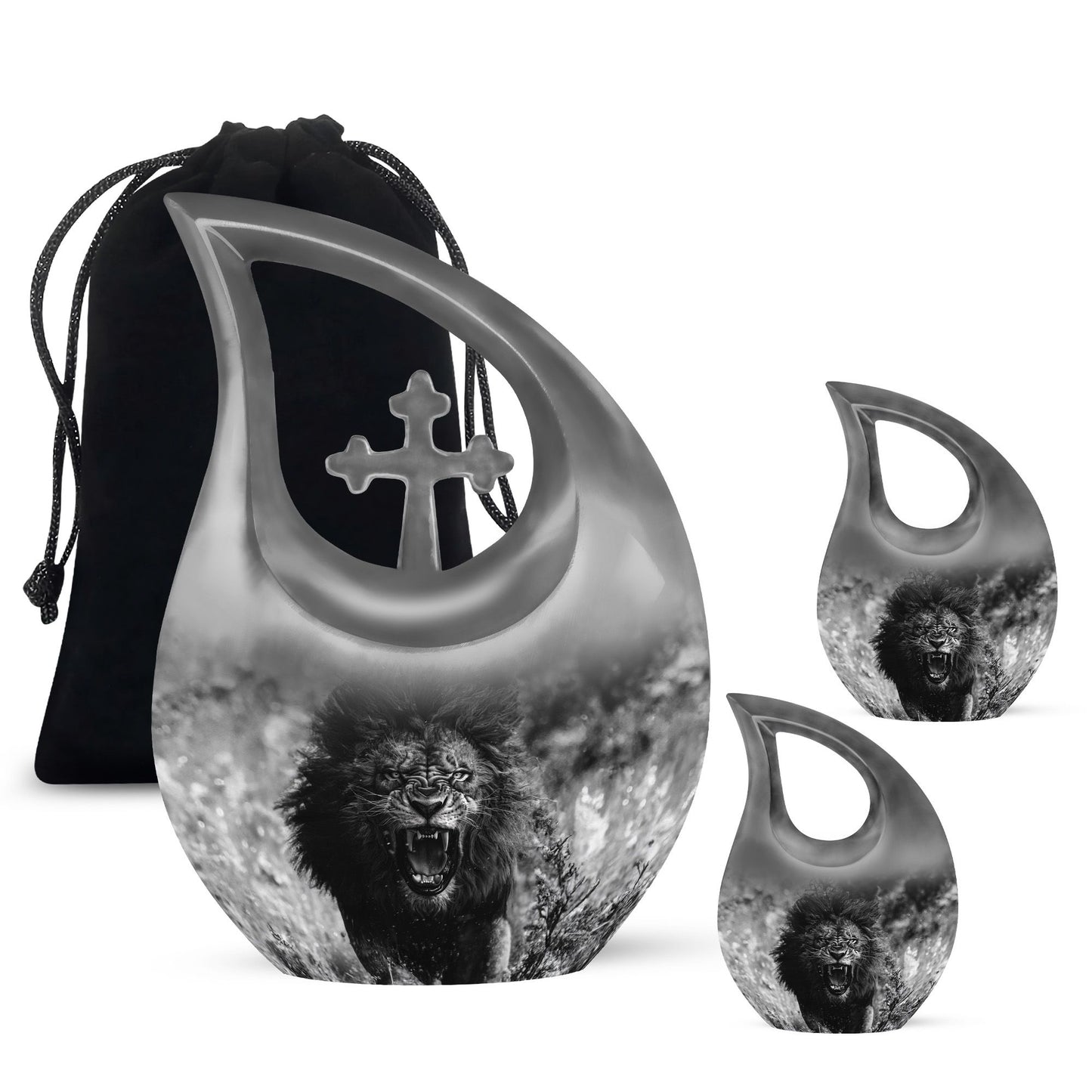 10 Inch Lion Urn with Cross Drop Design,