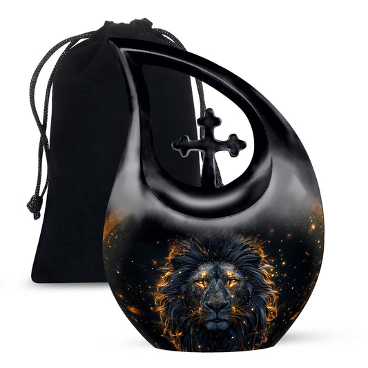 10 inch Lion themed Modern Urn with Cross Drop design,