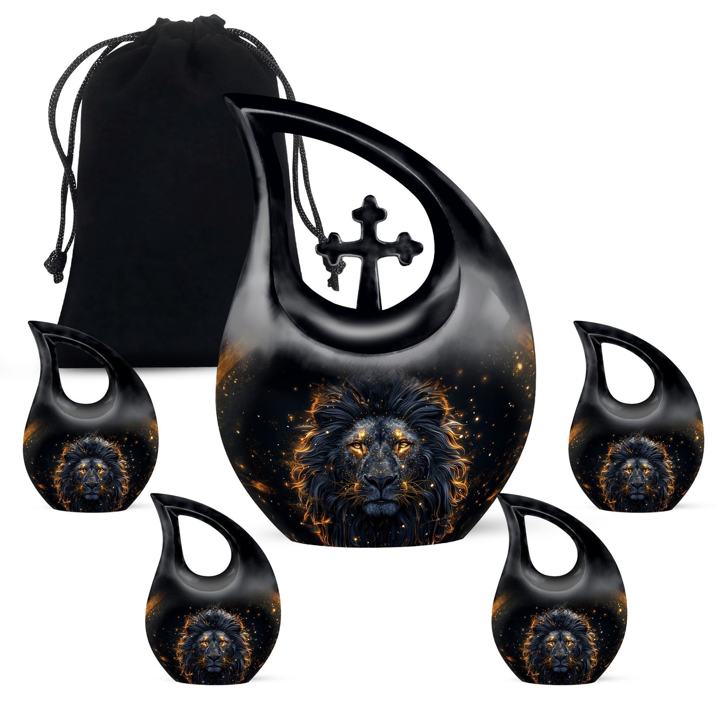 10 inch Lion themed Modern Urn with Cross Drop design,