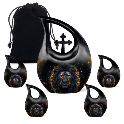 10 inch Lion themed Modern Urn with Cross Drop design,