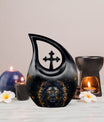 10 inch Lion themed Modern Urn with Cross Drop design,