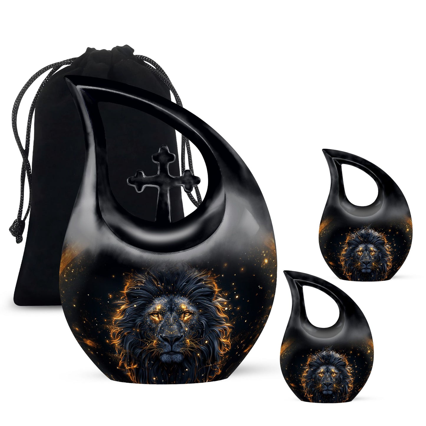 Lion Theme Large Urn With 2 Keepsake Urn