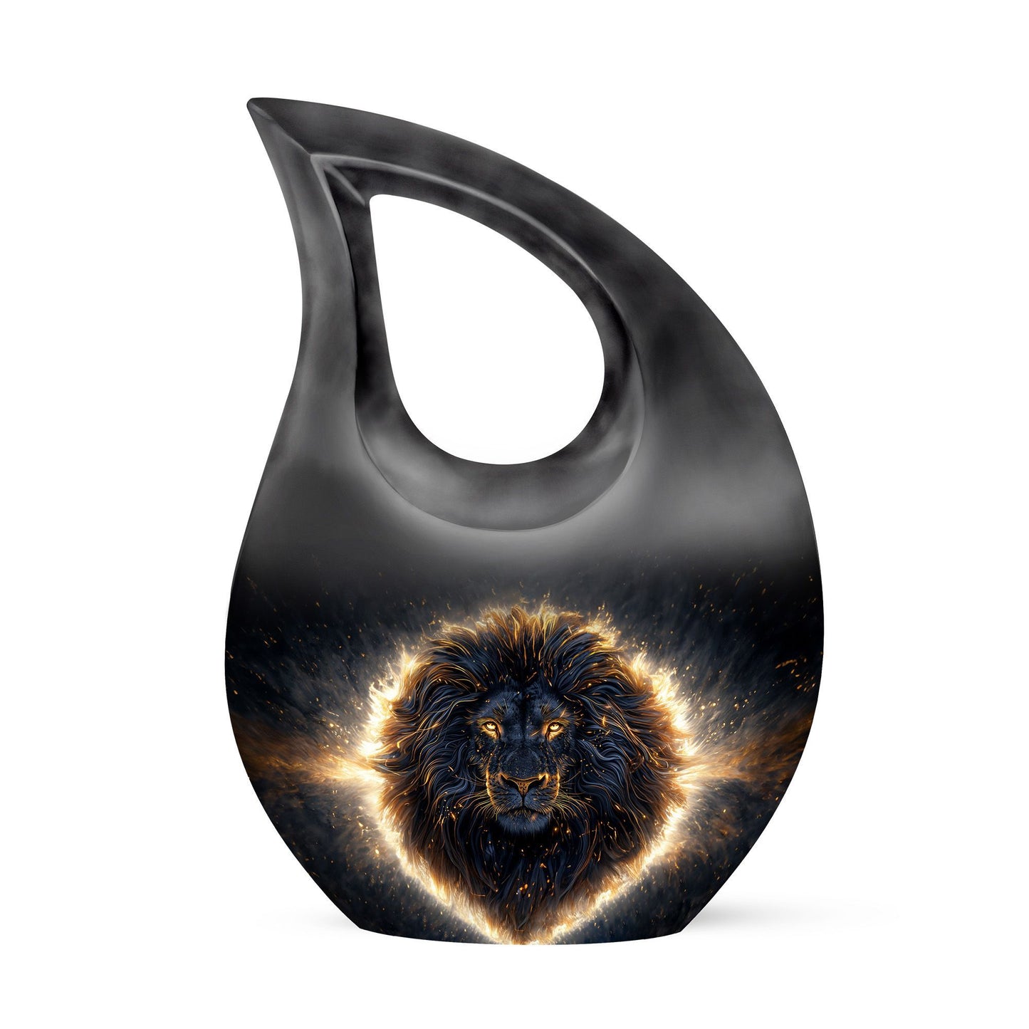 Custom 10-inch Lion Urn with Cross Drop design,