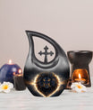 Custom 10-inch Lion Urn with Cross Drop design,