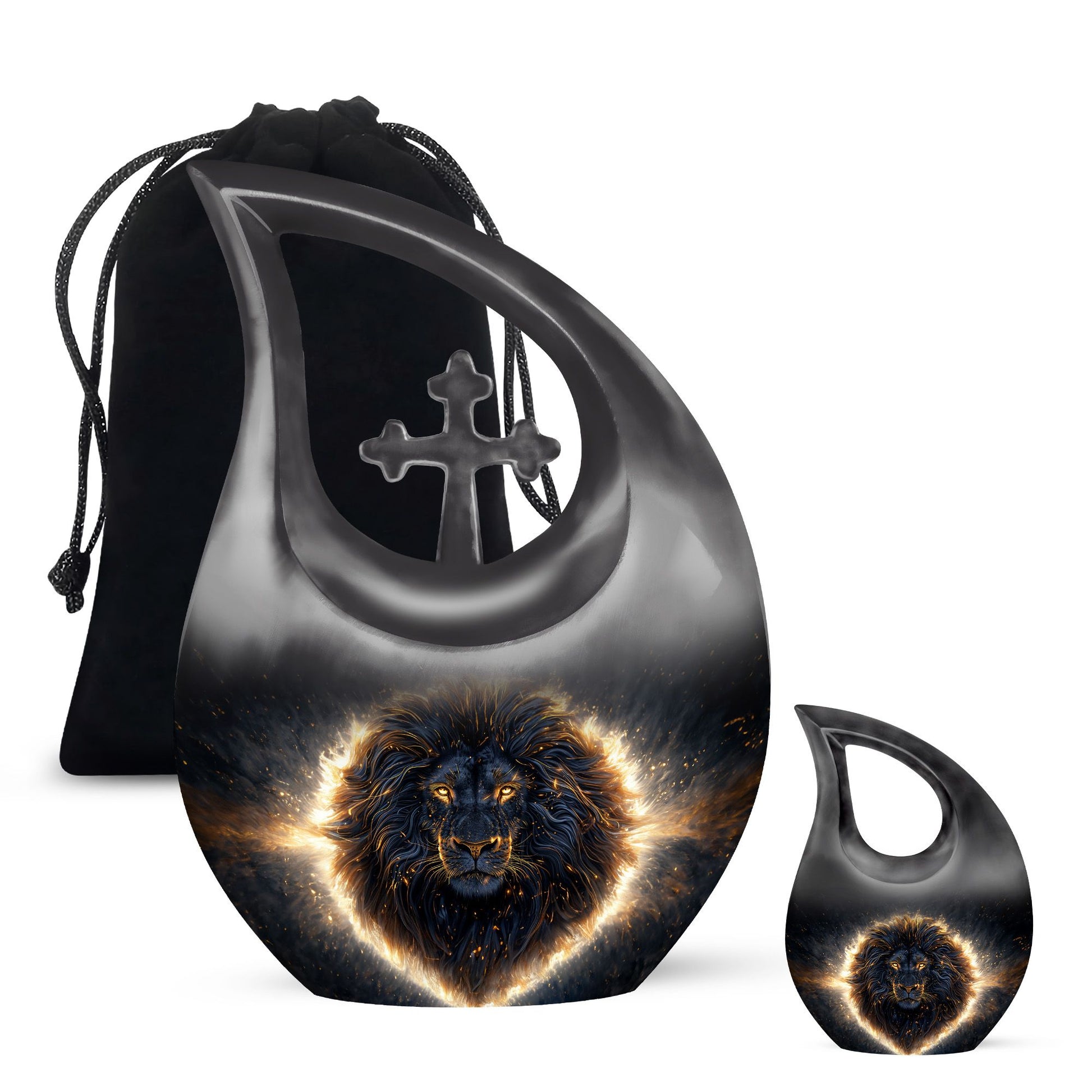 Lion Theme Large Urn With 1 Keepsake Urn