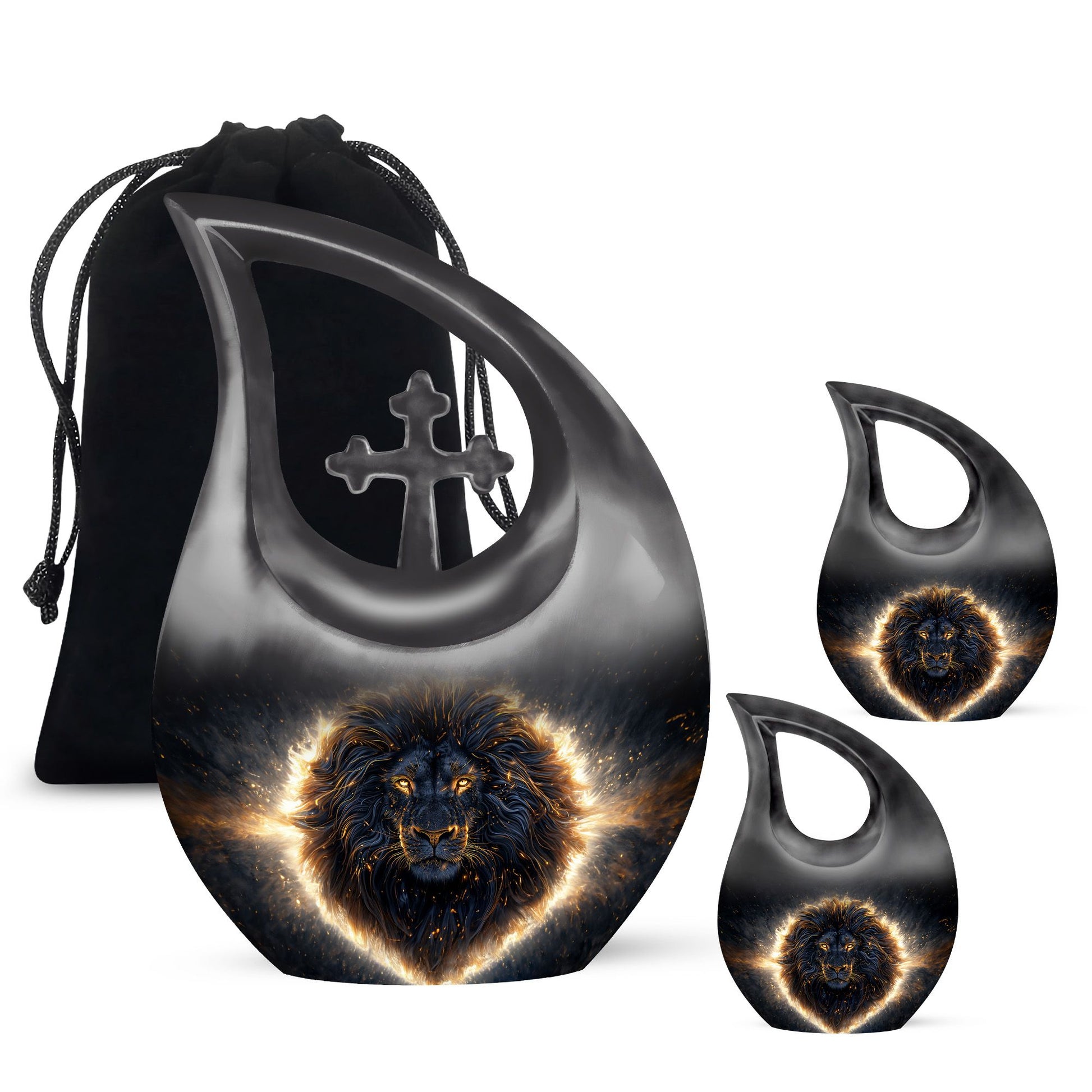 Lion Theme Large Urn With 2 Keepsake Urn