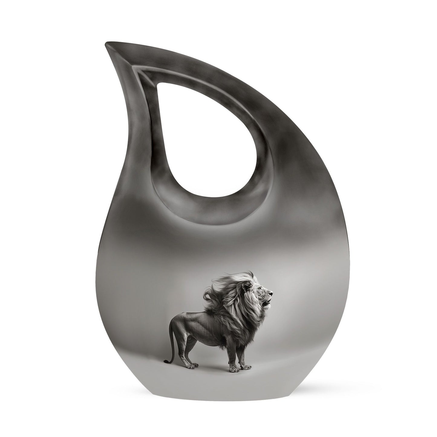 10-inch Lion Themed Memorial Urn with Cross Drop Design