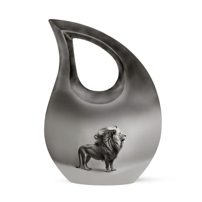 10-inch Lion Themed Memorial Urn with Cross Drop Design
