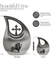 10-inch Lion Themed Memorial Urn with Cross Drop Design