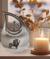 10-inch Lion Themed Memorial Urn with Cross Drop Design
