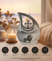 10-inch Lion Themed Memorial Urn with Cross Drop Design