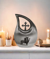 10-inch Lion Themed Memorial Urn with Cross Drop Design