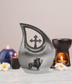 10-inch Lion Themed Memorial Urn with Cross Drop Design