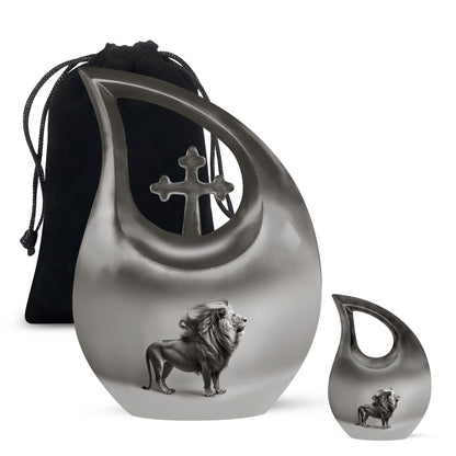 Personalized Lion Cremation Urn for Adult - 10-inch, 200 cu in - Yatskia