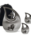 10-inch Lion Themed Memorial Urn with Cross Drop Design