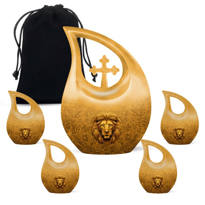 10-inch Lion Urn with Cross Drop design,