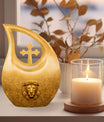 10-inch Lion Urn with Cross Drop design,