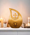 10-inch Lion Urn with Cross Drop design,