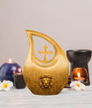 10-inch Lion Urn with Cross Drop design,