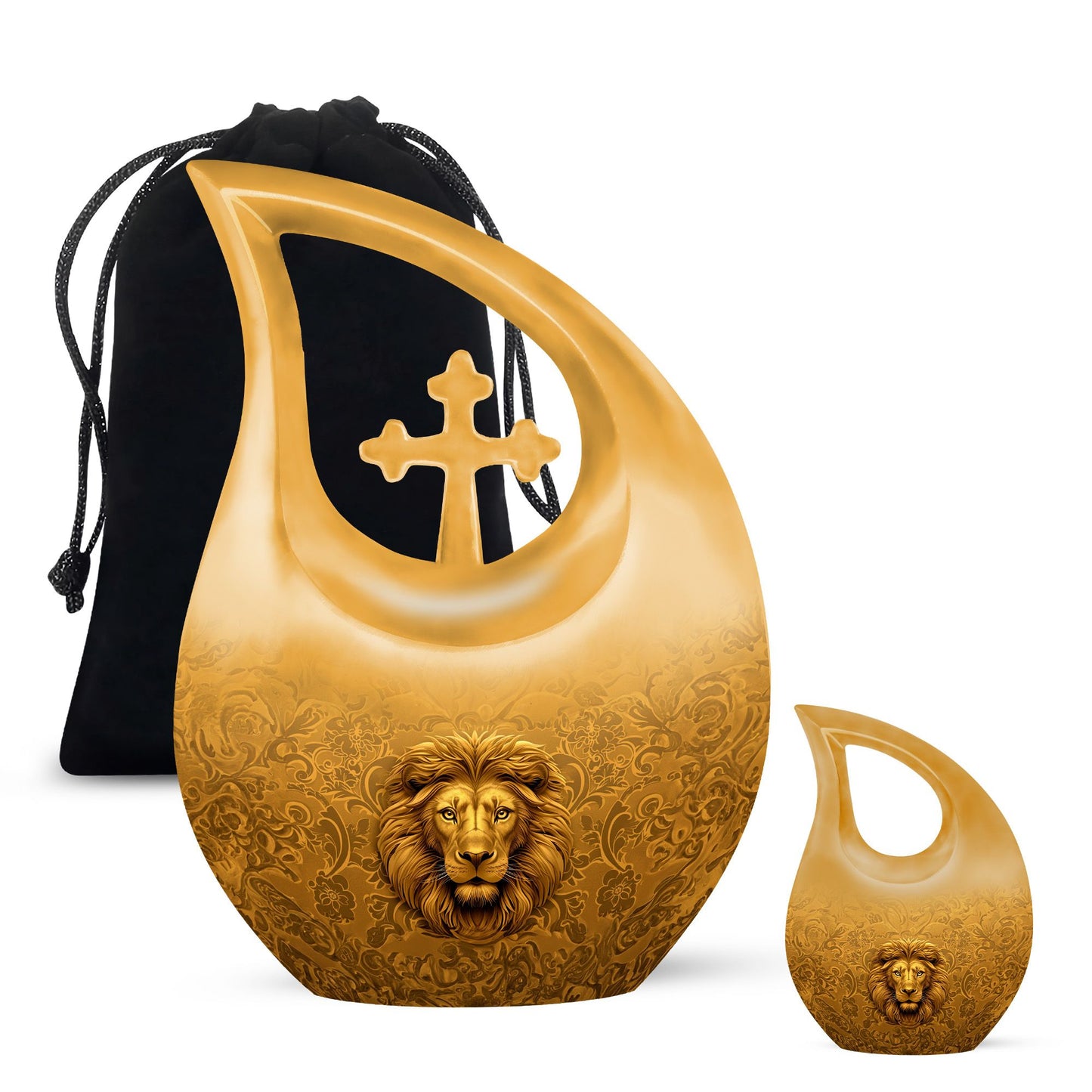 10-inch Lion Urn with Cross Drop design,