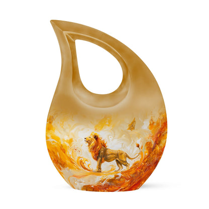 10-inch Lion Urn with Cross Drop design, 