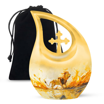 Personalized Lion Cremation Urn for Adult - 10-inch, 200 cu in - Yatskia
