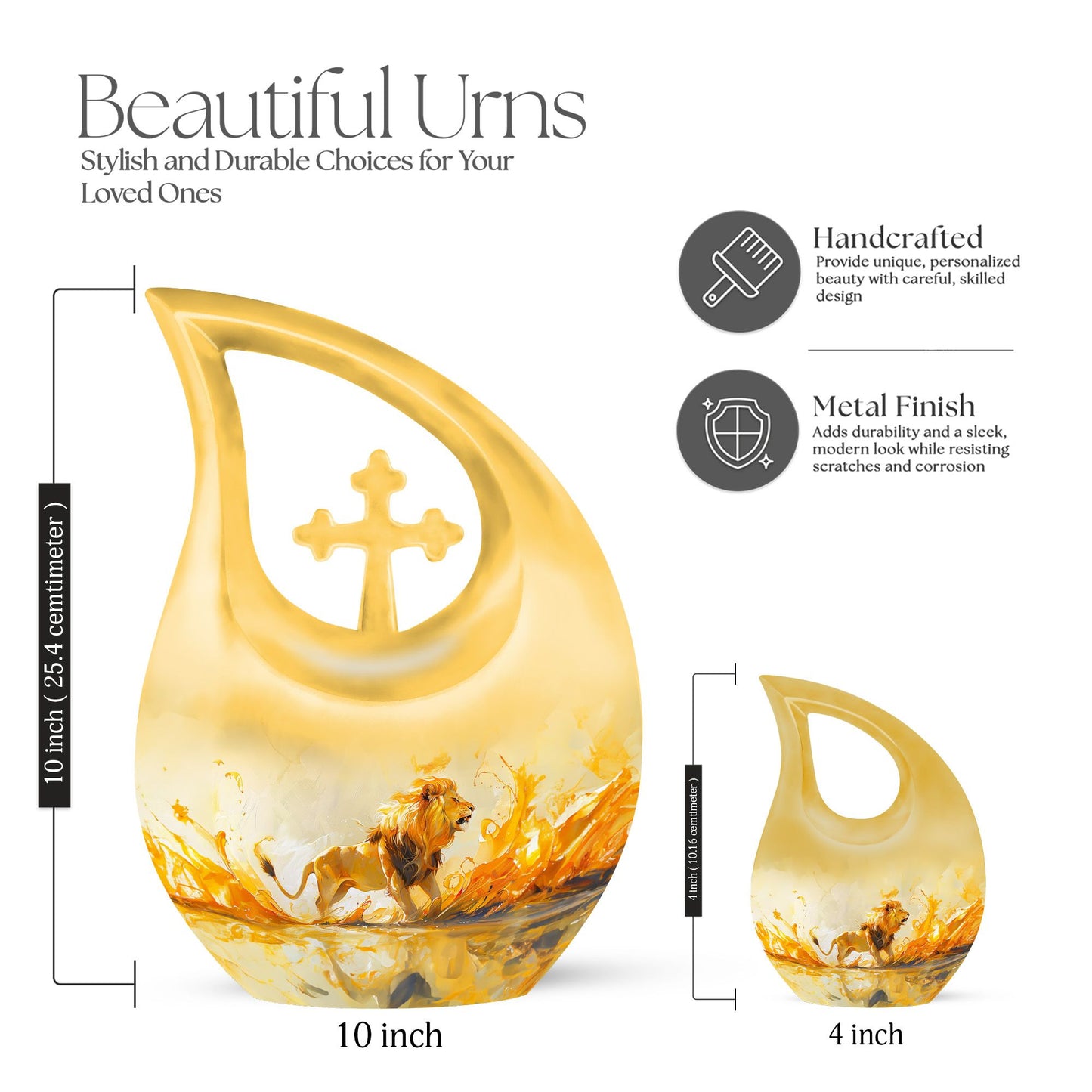 10-inch Lion Themed Cross Drop Dad Urn