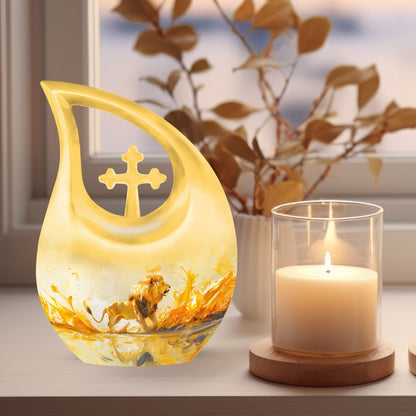 10-inch Lion Themed Cross Drop Dad Urn