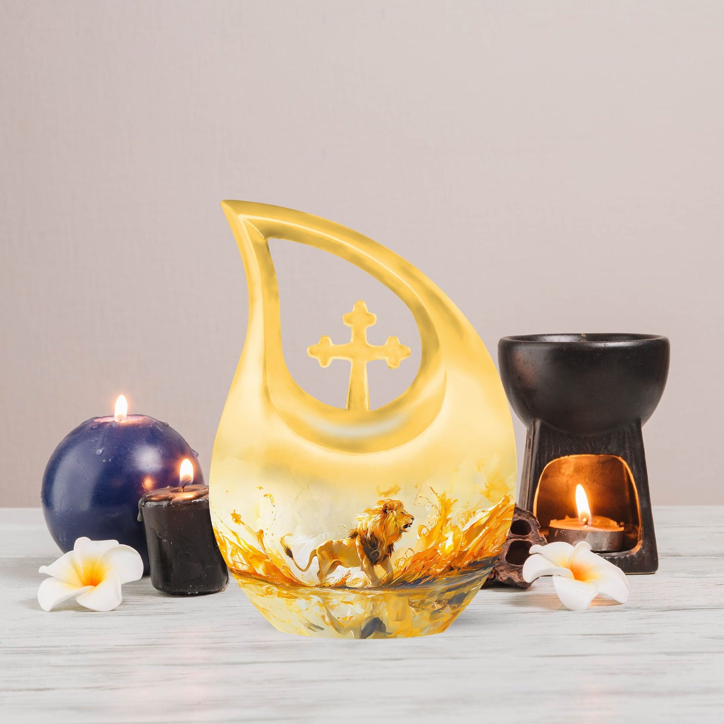10-inch Lion Themed Cross Drop Dad Urn