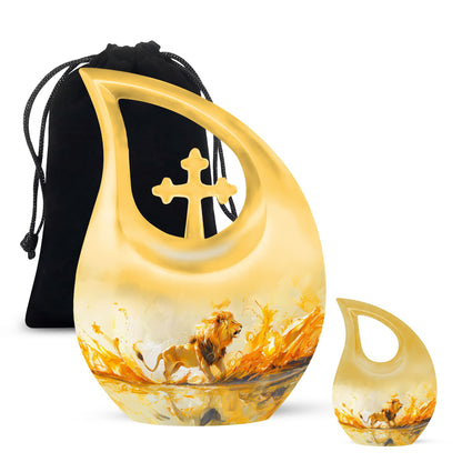 Personalized Lion Cremation Urn for Adult - 10-inch, 200 cu in - Yatskia
