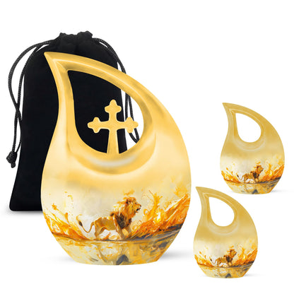 10-inch Lion Themed Cross Drop Dad Urn