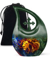 10-inch Lion Urn with Cross Drop design, 