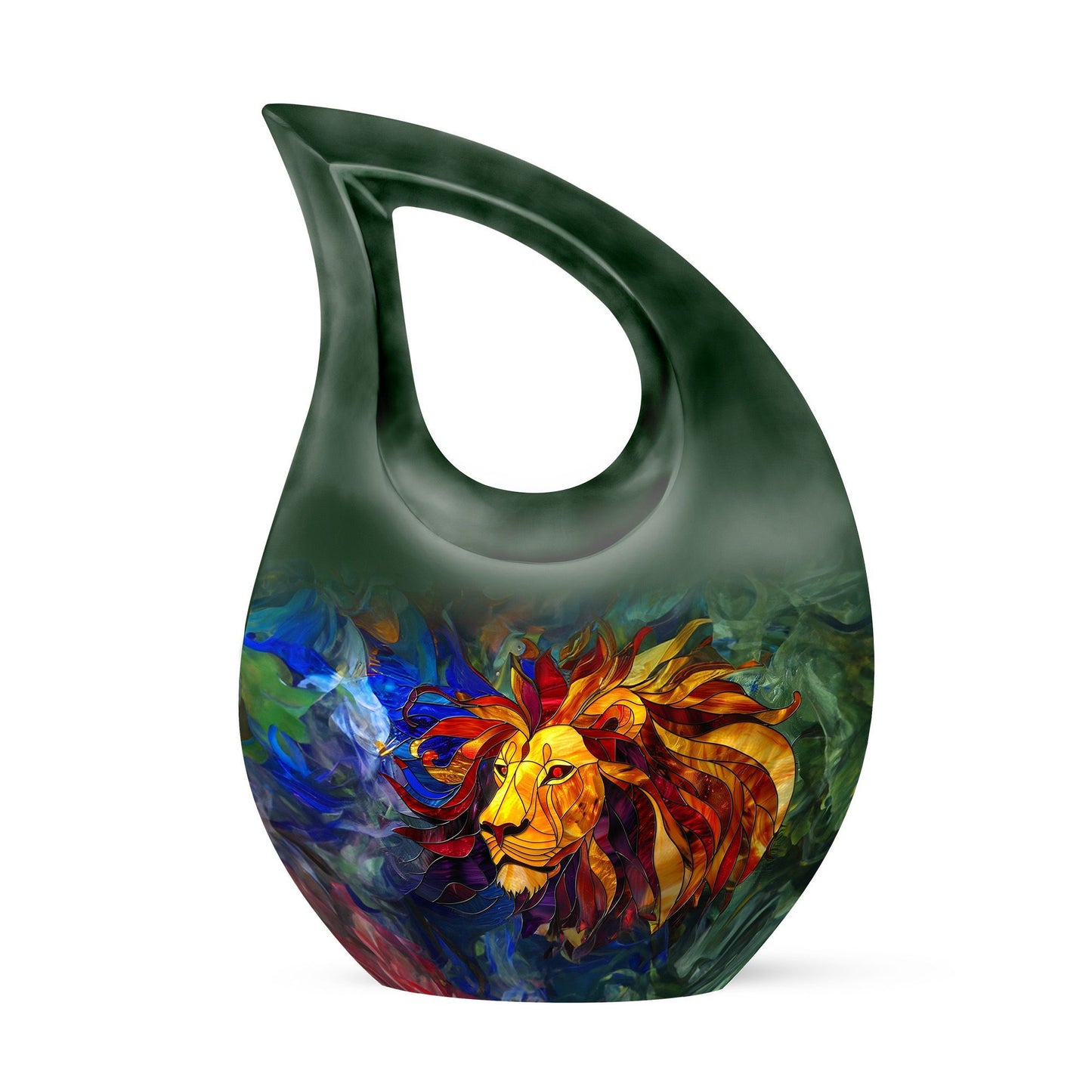 10-inch Lion Urn with Cross Drop design, 