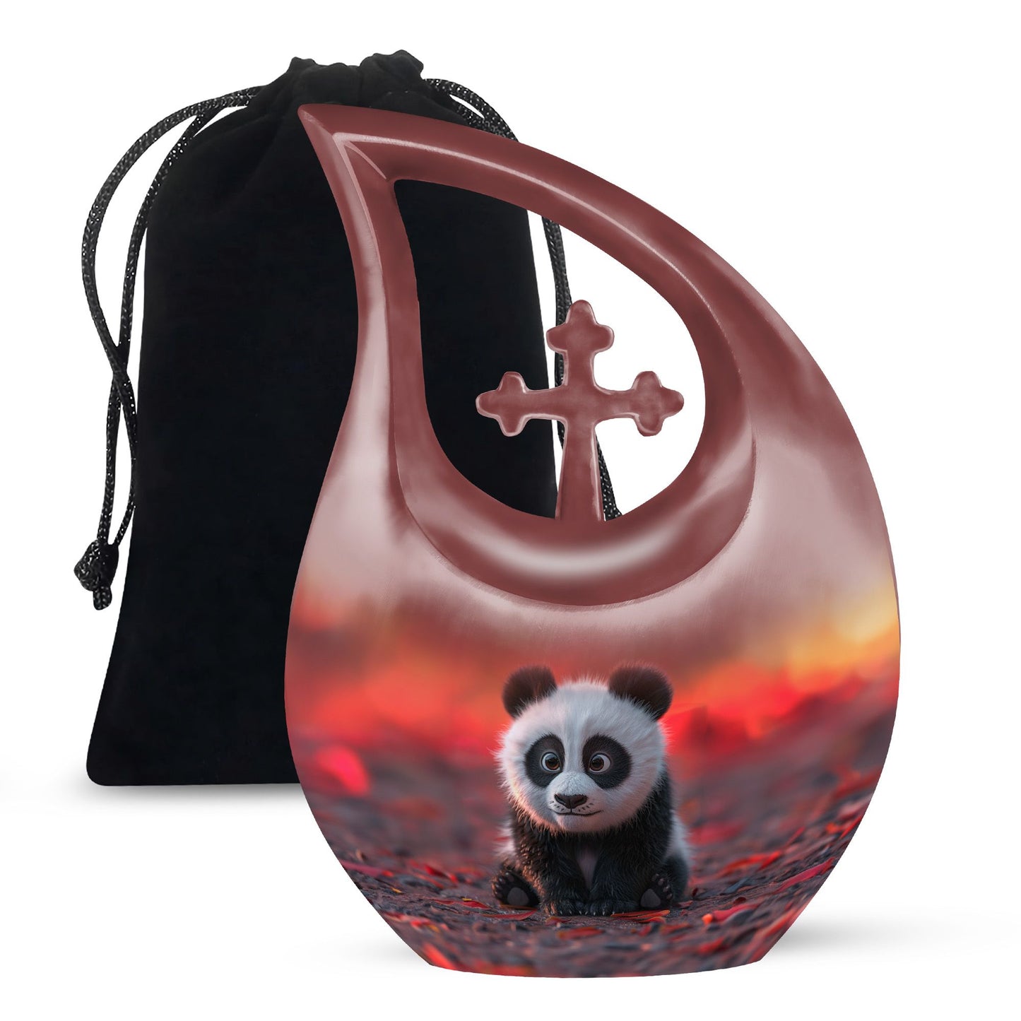 10 inch Panda themed Cross Drop Urn