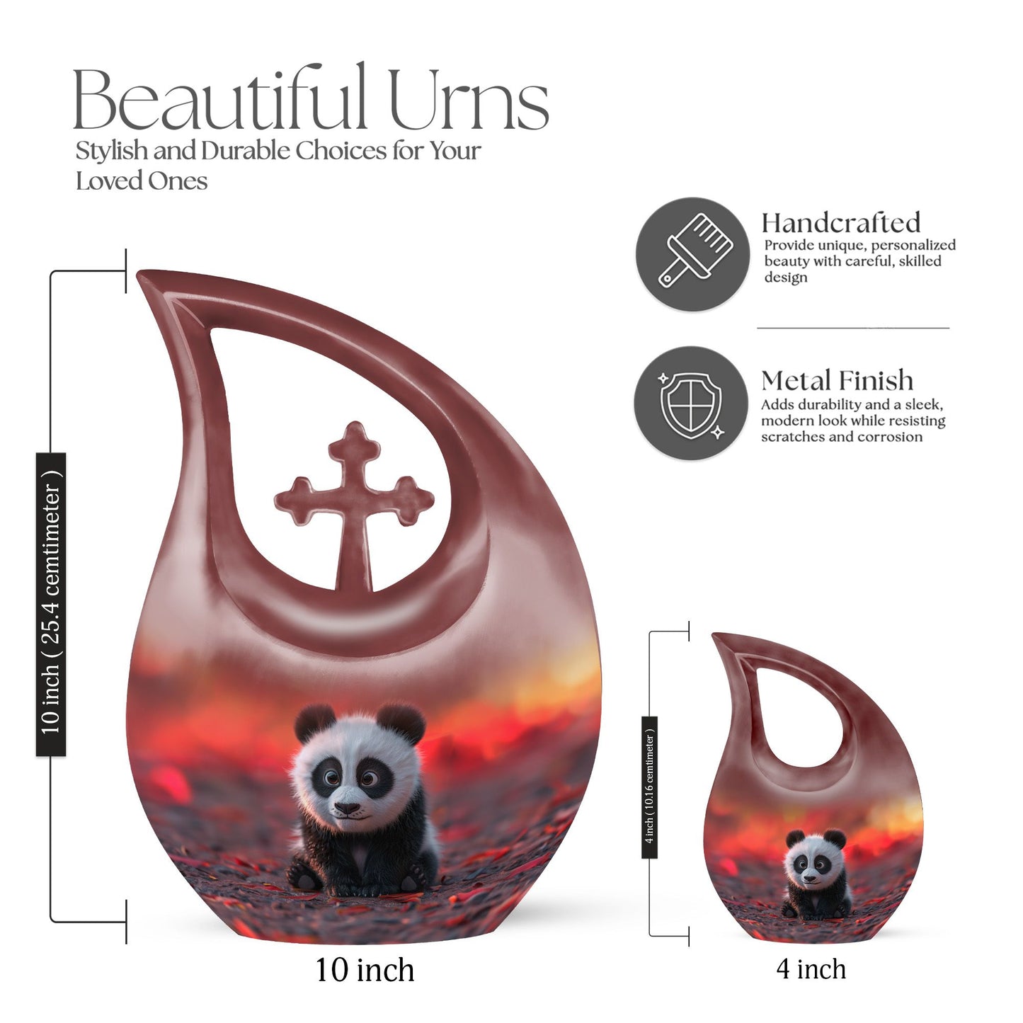 10 inch Panda themed Cross Drop Urn