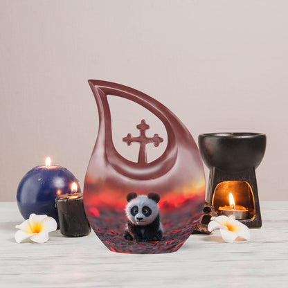 10 inch Panda themed Cross Drop Urn