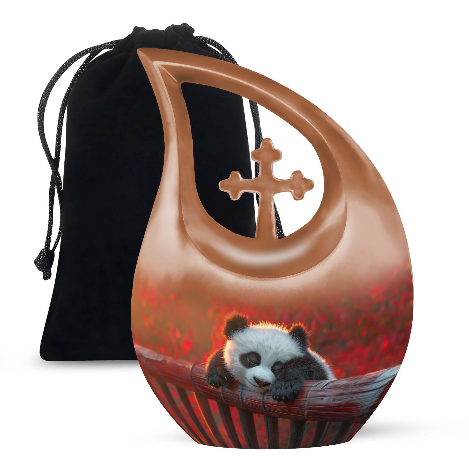 10-inch Panda-themed Cross Drop design large urn,