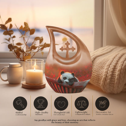 10-inch Panda-themed Cross Drop design large urn,