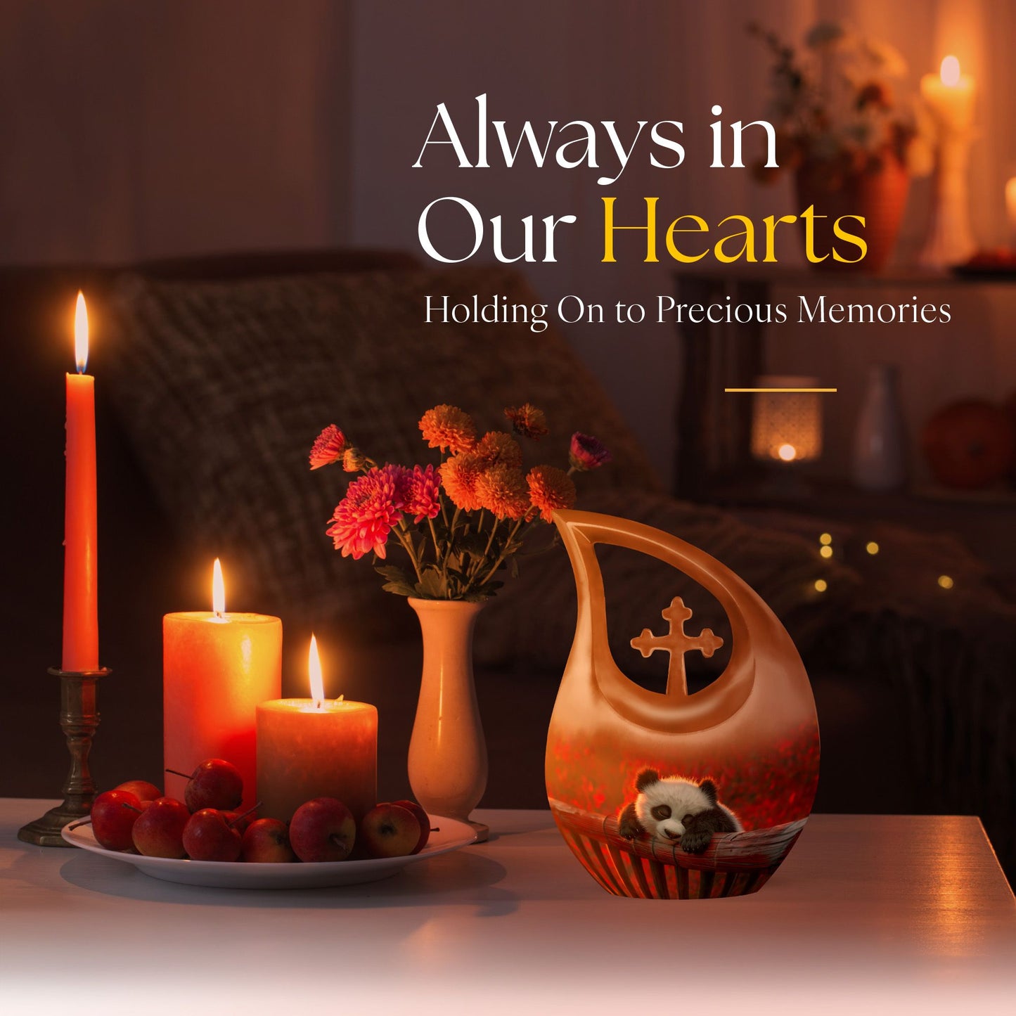 10-inch Panda-themed Cross Drop design large urn,