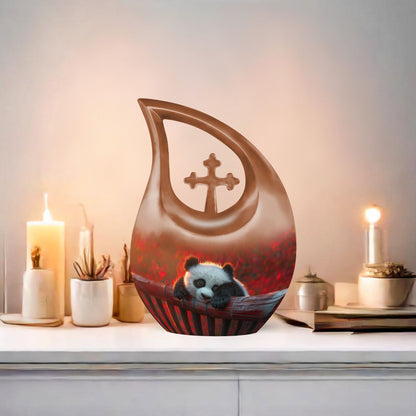 10-inch Panda-themed Cross Drop design large urn,