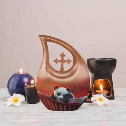 10-inch Panda-themed Cross Drop design large urn,