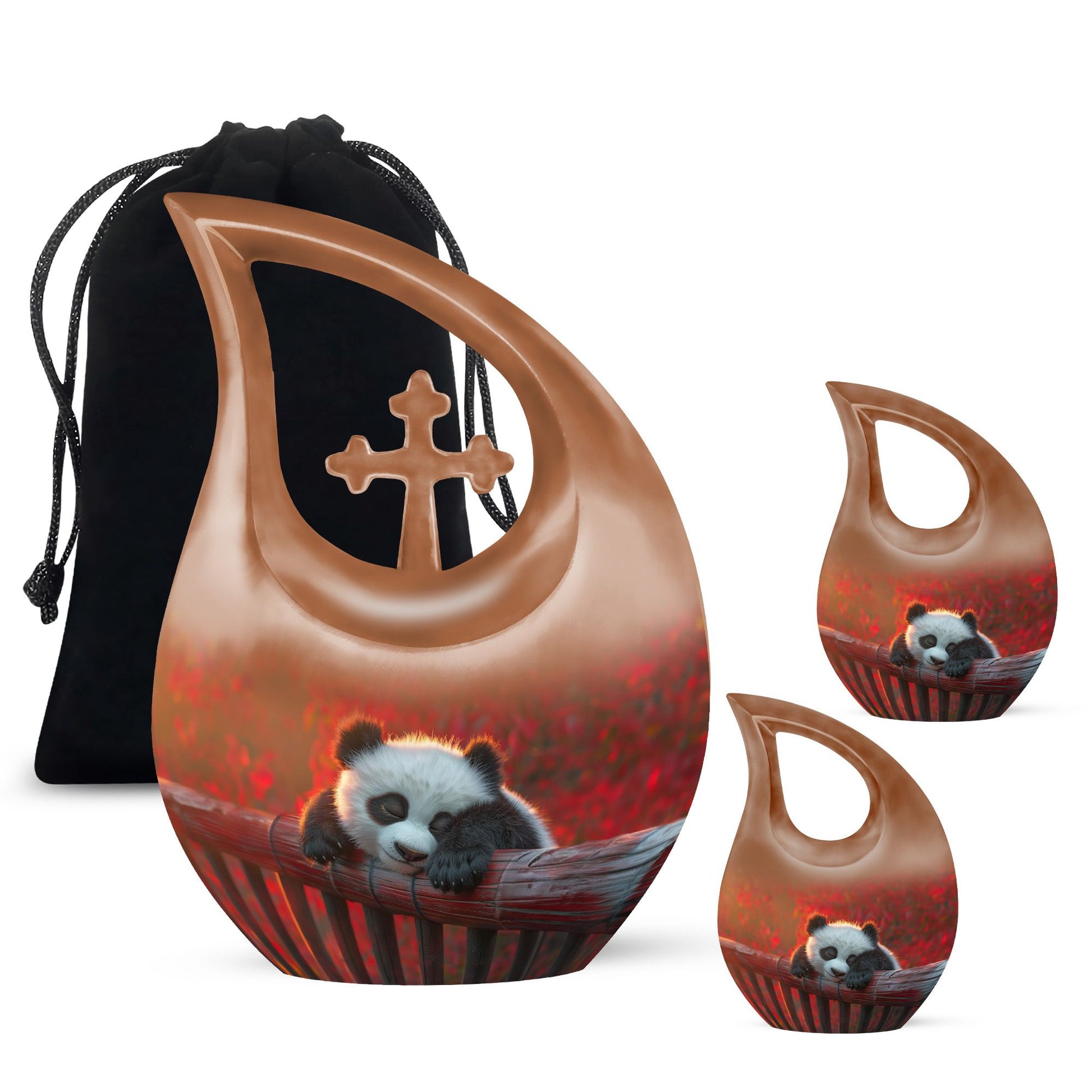 10-inch Panda-themed Cross Drop design large urn,