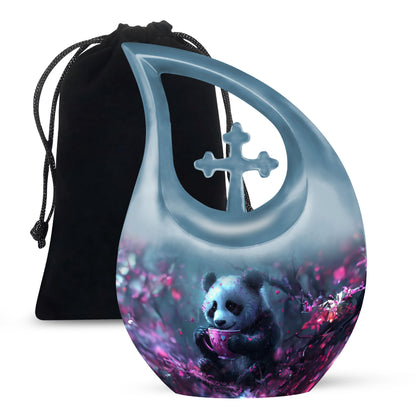 10 inch Panda Urn with Cross Drop design,