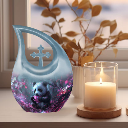 10 inch Panda Urn with Cross Drop design,