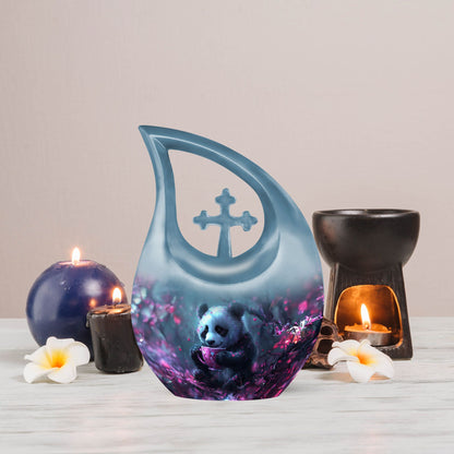 10 inch Panda Urn with Cross Drop design,