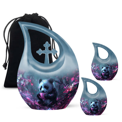 10 inch Panda Urn with Cross Drop design,