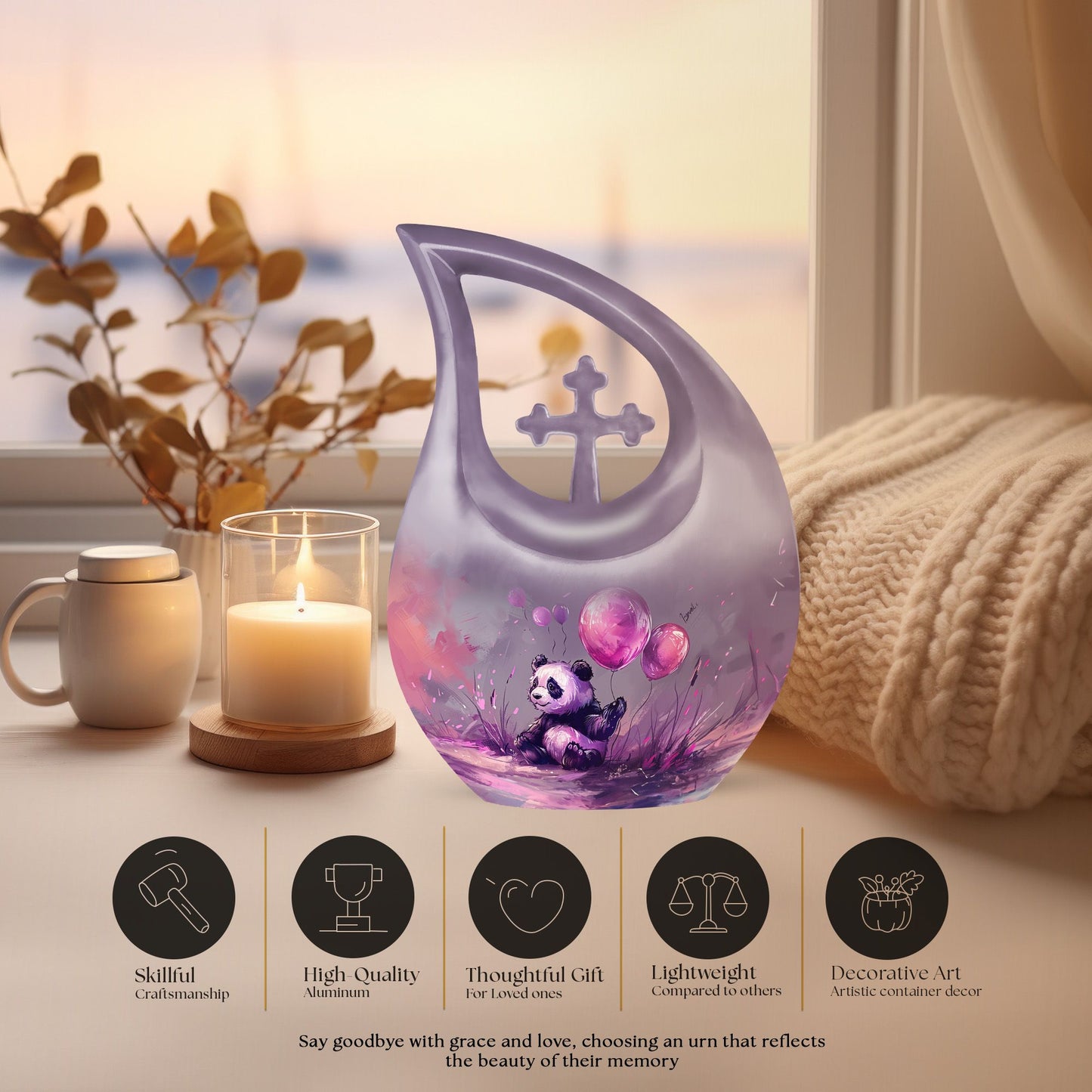 Medium-sized Panda Urn with Cross Drop design